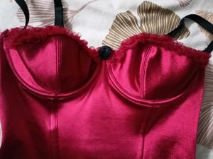 Red Corset Top with Black Rose