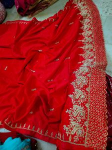Red crepe salma zardozi work saree