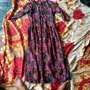 Multi colour calf- length Georgette dress