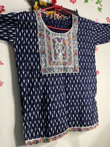 Embroidered Ikat Short Kurti