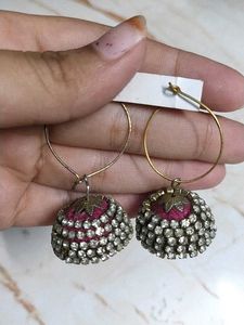 Vintage Rhinestone & Pink Velvet Earrings