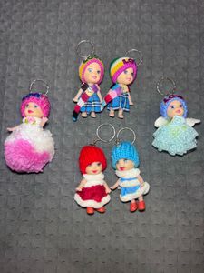 Set Of 6 Doll Keychains