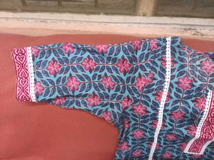 Block Print Pink Kurti Set with Bottom And Dupatta