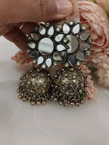 Oxidised Mirror Jhumka