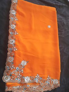 Orange Embroidered Saree