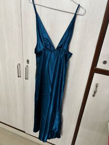 Teal Satin Night Slip Dress