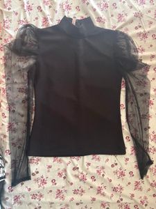 Black Top with Mesh Sleeves
