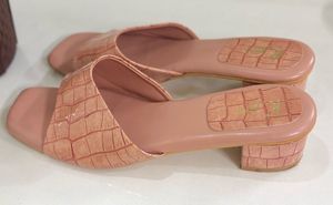 Blush Pink Croc Embossed Heeled Sandals