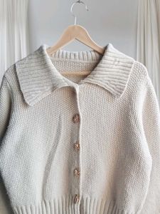 Polo Neck Cardigan Sweater
