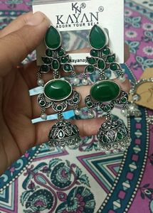 Green Jhumka Earrings