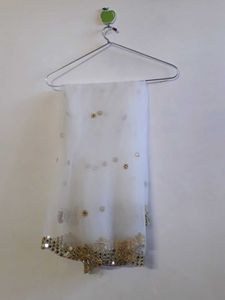 Net Embroidery Mirror Work Dupatta In White Color