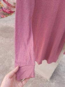 Ajio Ribbed Dusty Purple Dress Women