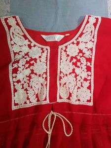 Red Embroidered Tunic Dress