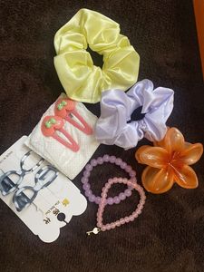 floral claw clip,hand bracelets,cruchies,normal ha
