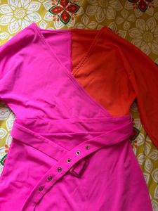 Urbanic Pink Wrap Midi Party Dress