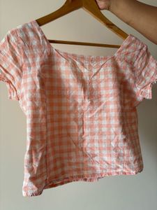 Peach Gingham Cropped Top