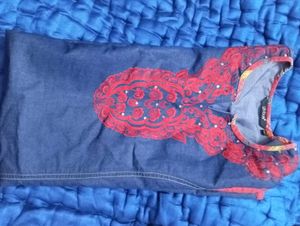 Denim Embroidered Kurti