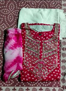 beautiful party wear Kadai kurti pant Dupatta set
