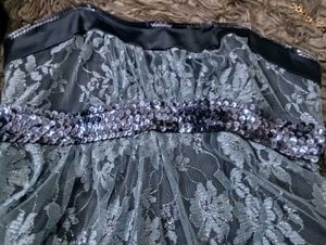 Grey Lace And Sequin Corset Top
