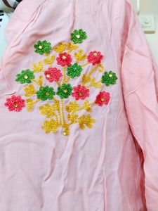 Peach Colour Shirt With Embroidery Flower Design
