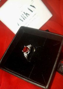 HALL MARK SILVER RED HEART RING