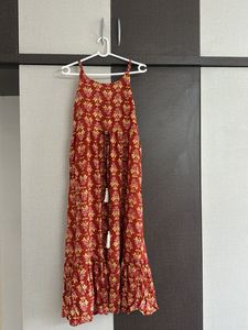 Rust & Yellow Ethnic Print Midi Dress
