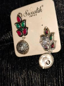 Festive Red &amp; Green Oxidized Earrings