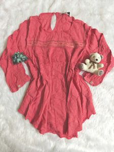Coral Embroidered Top