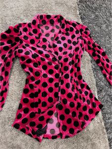 Pink &amp; Black Polka Dot Velvet blazer