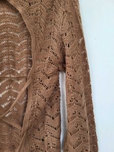 H&amp;M NEW Brown Crochet Long Sleeve Top/M