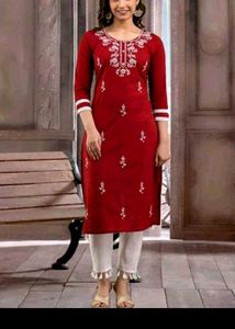Maroon Embroidered Kurta