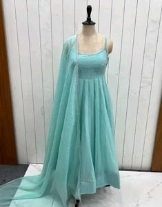 Elegant Aqua Anarkali Suit Set