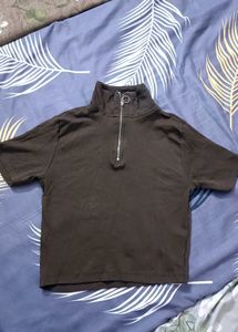 Brown Zip-Up Crop Top