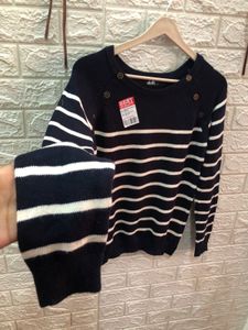 Striped Button Shoulder Sweater