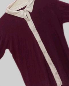 Stylish Burgundy &amp; White Flared Sleeve Top