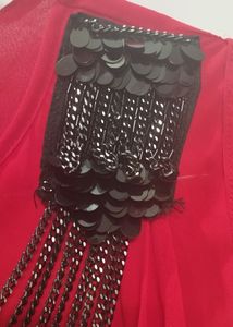 Red A-line Suit With Velvet Legging.