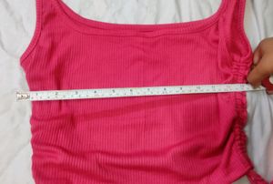 Ribbed Hot Pink Tank Top With Ruched Sides