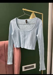 Blue Full Sleeves Crop Top