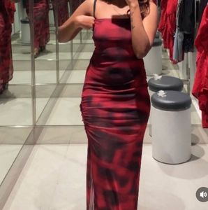 Red Tie-Dye Mini Dress