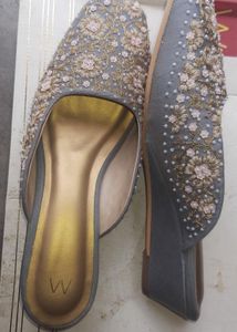 W Embellished Slip-On Mules