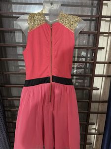 Pink Dress with Gold Lace