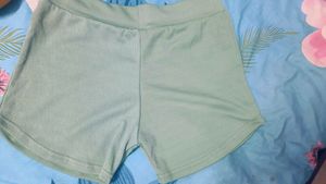 Sage Green Ribbed Knit Shorts