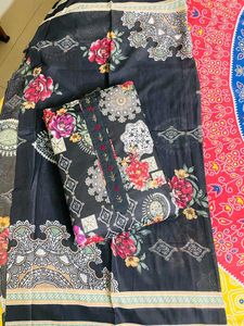 Floral Print Salwar Kameez material new black