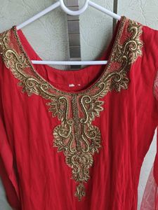 Red Anarkali Kurta With Dupatta
