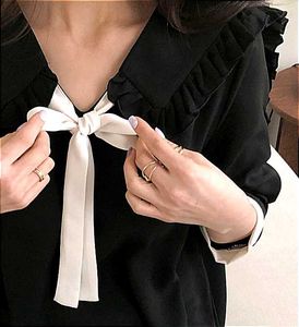 Korean Chic Black Dress with White Bow