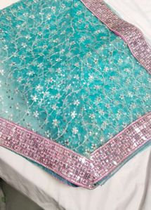 Elegant Teal Embellished Saree