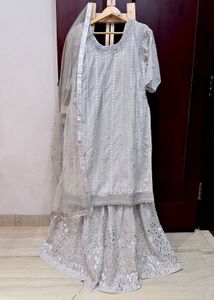 Grey Gotta Patti Embroidered Flared Bottom Set