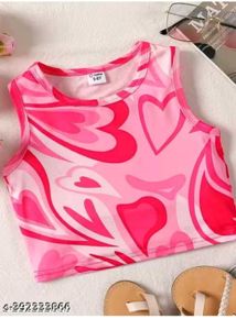 stylish Korean pink heart printed tank top🌷