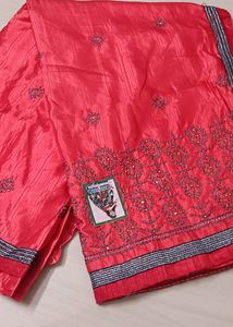 90)Georgette Red Colour Saree