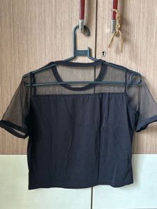 Net Black Branded Crop Top